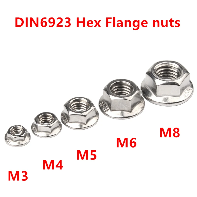 

M3 M4 M5 M6 M8 A2 DIN6923 Hexagon Flange Nuts Pinking Slip Locking Lock Nut 304 Stainless steel Hex Head Serrated Spinlock Nut
