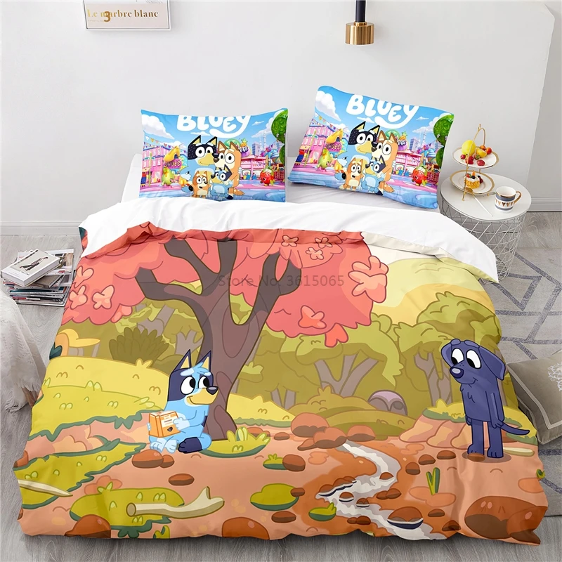 

New Bluey Dog Family Cartoon Bedding Set Duvet Cover Set Pillowcase Adult Children Twin Full Queen King Bedclothes Drop Shipping