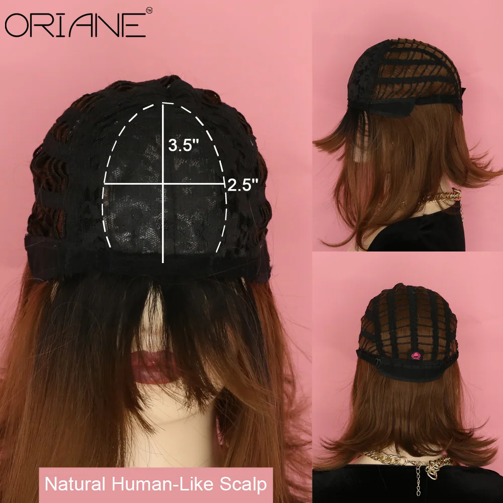 

ORIANE Straight Synthetic Wigs With Bangs For Women Amber Brown Daily Wear Lolita Soft Cosplay Wigs Bob High Temperature Wigs