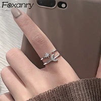 foxanry 925 stamp sparkling zircon moon stars finger rings for women couples trendy elegant wedding bride jewelry gift