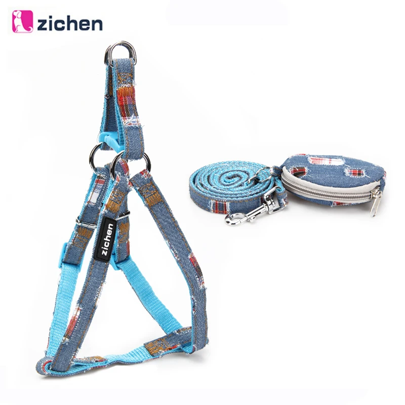 

Pet Denim Nylon Harness Leash Set Dog Adjustabele Perfect Durable for Dog Leash Harnesse Purse large Chest Strap Small Rope Dog