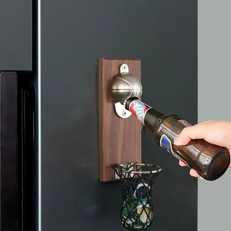 

1Pcs Wine Beer Bottle Opener Wall Mount Bottle Basketball Bottle Opener Tools With Embedded Magnetic Cap Catcher In Solid Opener