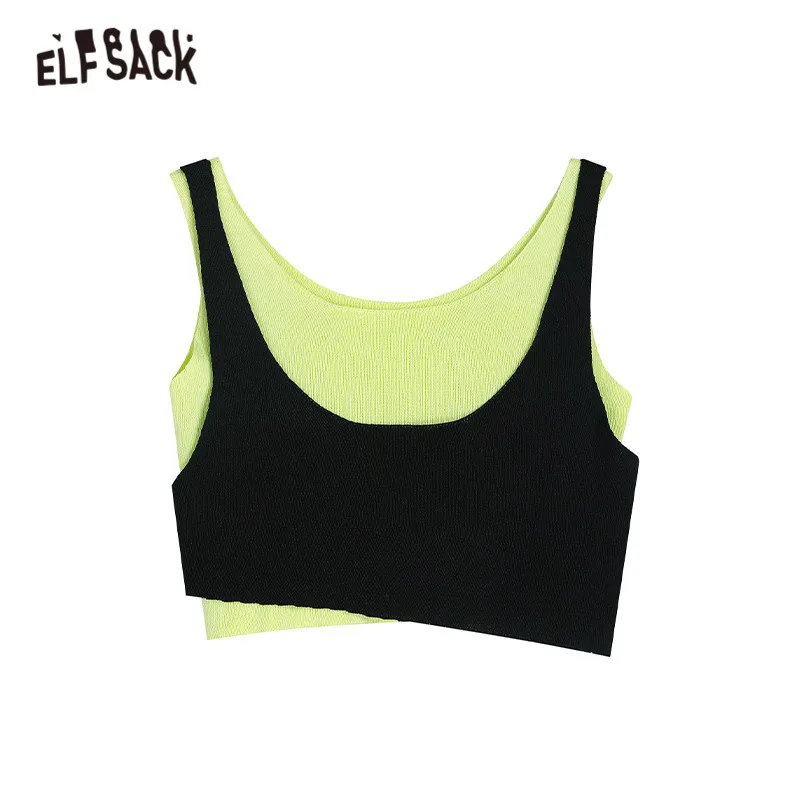 

ELFSACK Colorblock Minimalist Casual Stylish Crop Top Women 2021 Summer ELF Vintage Sleeveless Sexy Ladies Sporty Daily Tank Top