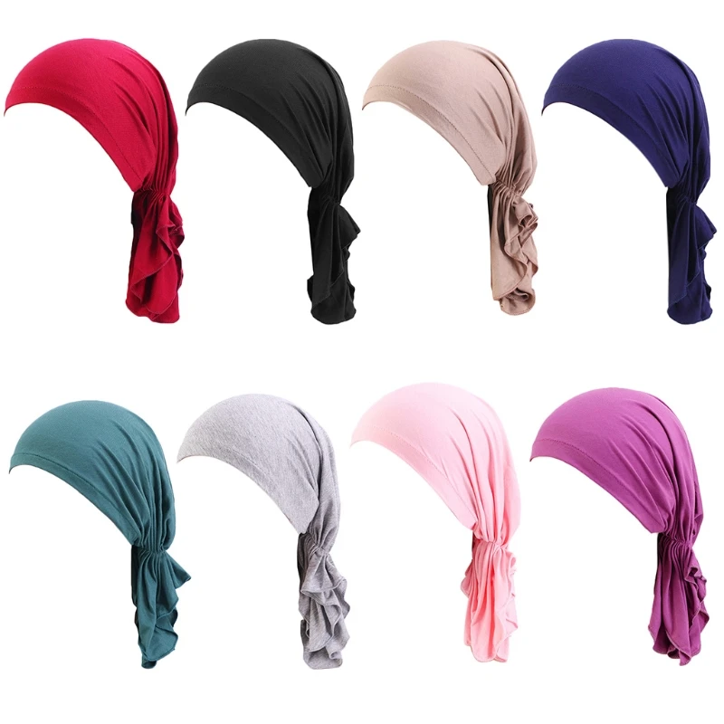 

Turban hat Modal Cotton Elastic cap Head Scarf Chemo Cap Inner Hijab Muslim Pre Tied Bonnet Hat kerchief headpiece headkerchief