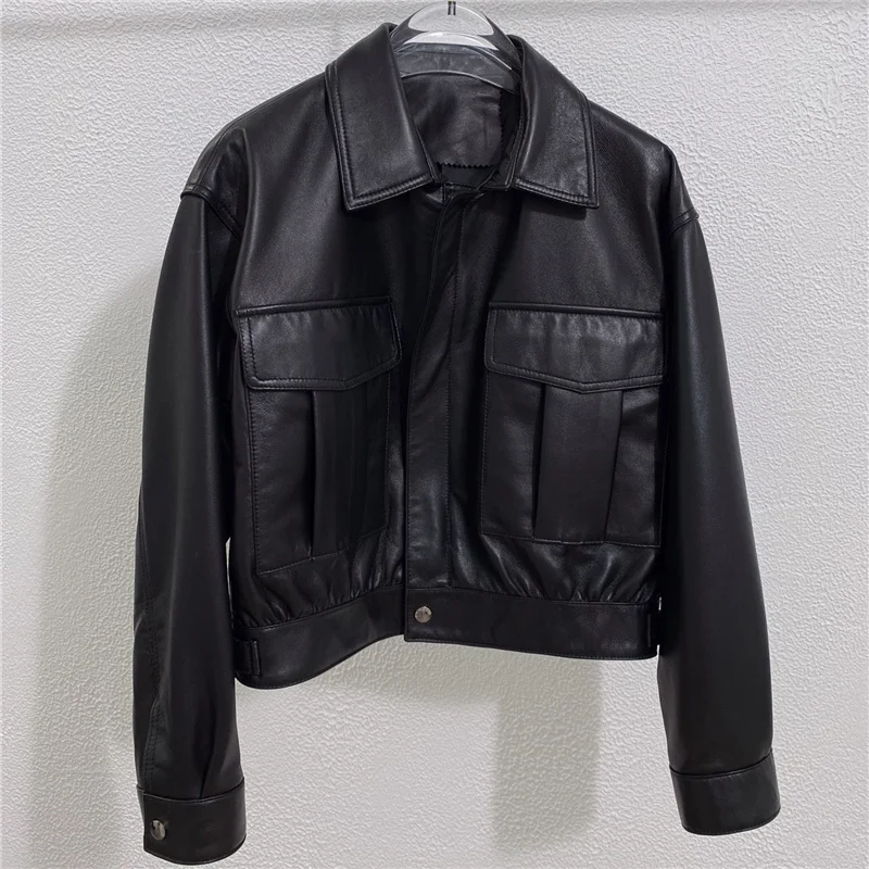 

100% натуральная овчина Женская куртка из натуральной кожи короткие тонкие куртки для женщин верхняя одежда кожаная куртка