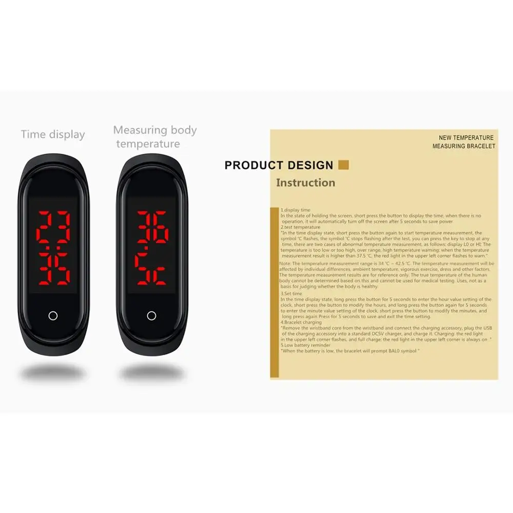 Умный Браслет V8 для контроля температуры