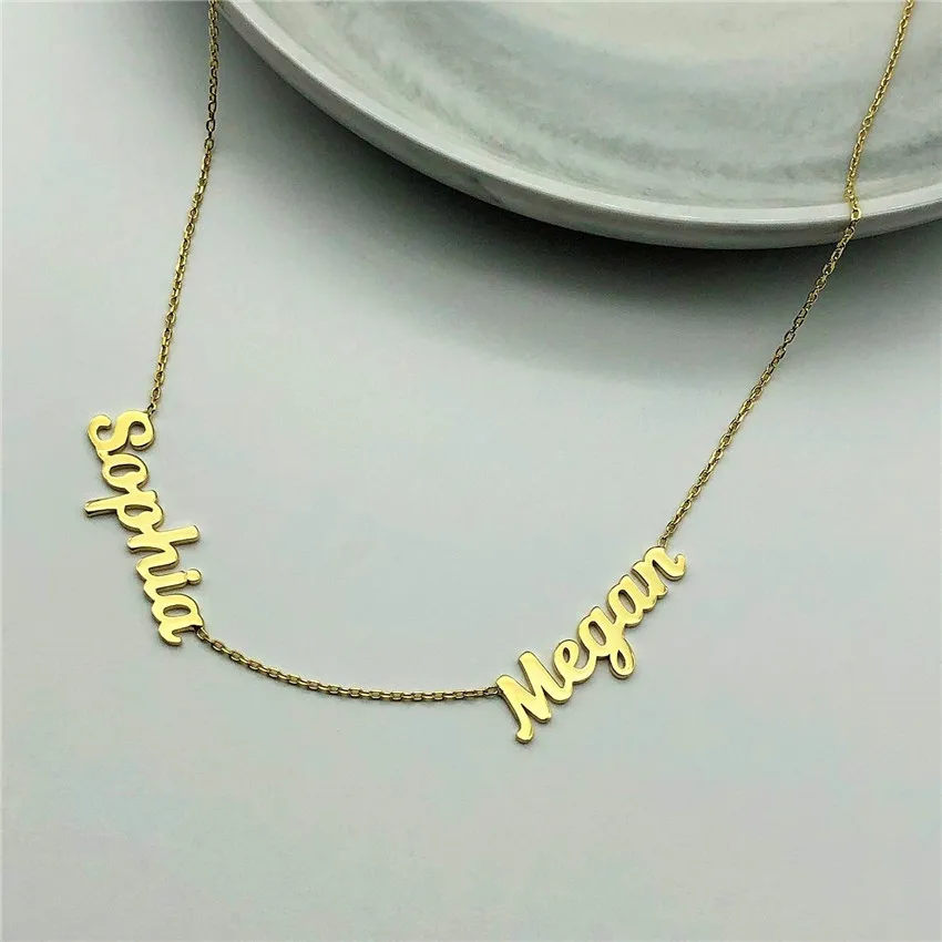 

Индивидуальное двойное ожерелье с именем для лучших друзей, ожерелье из нержавеющей стали с именем на заказ, Женская цепочка-чокер, рождест...