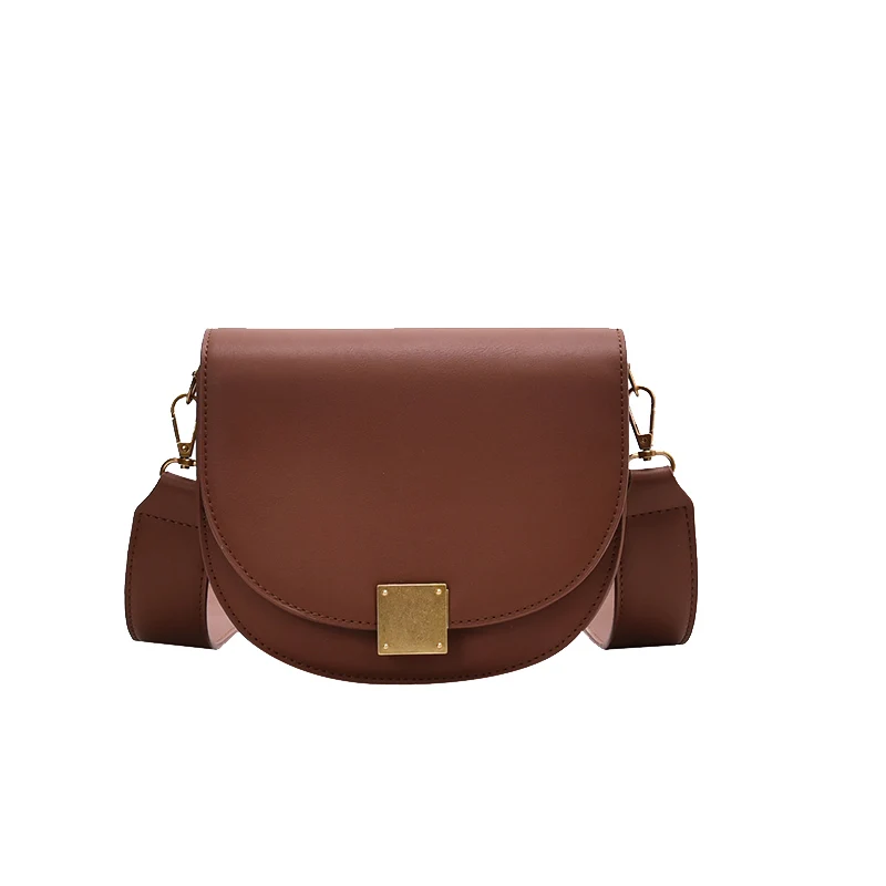 

Vintage Fashion Pure Color Saddle Bag 2020 Winter New High Quality Leather Women's Designer Handbag Lock Shoulder Messenger Bag