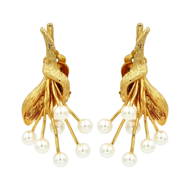 Женские серьги клипсы в стиле панк готика ретро с цветами жемчугом ювелирное