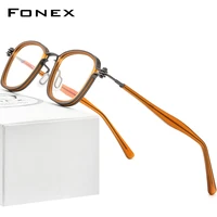 fonex acetate alloy glasses frame men retro vintage square prescription eyeglasses women optical korean screwless eyewear f1026