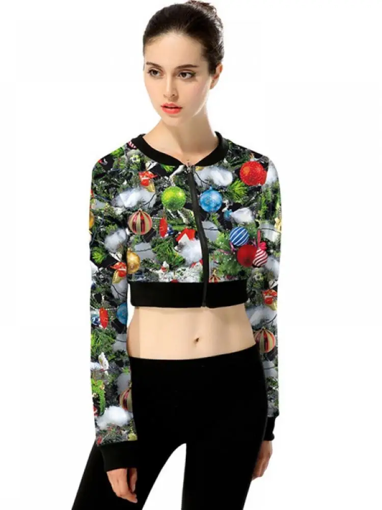 

Autumn And Winter New Ladies European And American Style Fashion All-Match Round Neck Christmas Short Cropped Cardigan Jacket