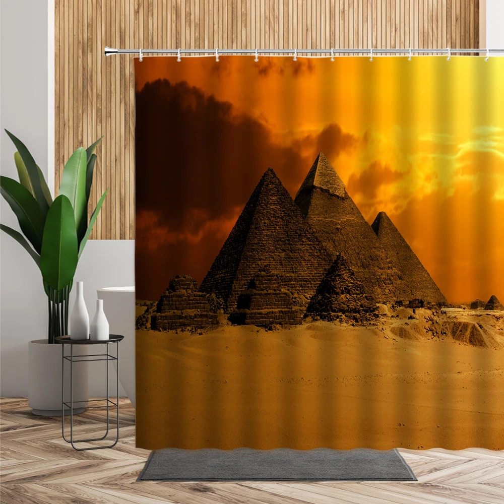 

Гардина для душа с египетским ландшафтом, водонепроницаемая 3D занавеска для ванной комнаты, пирамида, пустыня, закат, сумерки, природный пей...