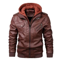 eu size retro zipper pu leather motorcycle jacket mens casual jackets hooded coat autumn winter loose baggy streetwear clothing