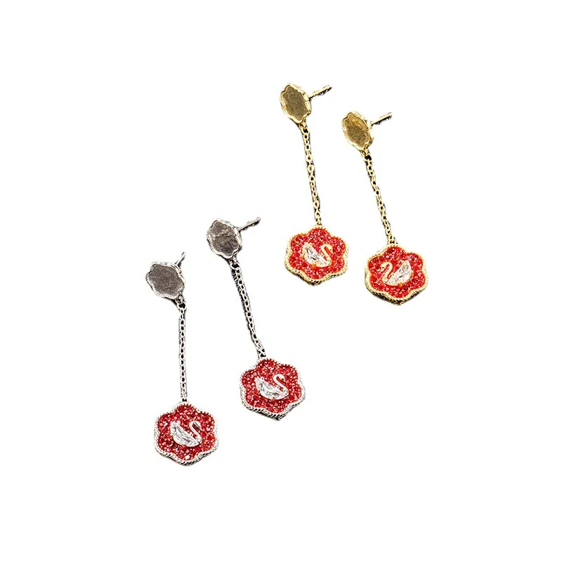 

NewYearsflower blossomyaoji tassel earrings s925 sterling silver hundred with this year's life lucky red swan earrings earrings