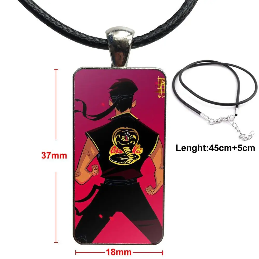 

2018 Tv Show Cobra Kai Poster Stainless Steel Color Glass Cabochon With Rectangle Shaped Pendant Choker Necklace For Child
