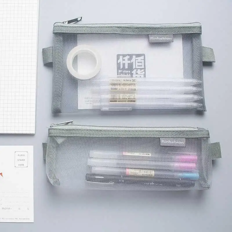 

Pencil Case Transparent Mesh School Pencil Bag Capacity Nylon Pen Bag Case For Kid Gift Office Supplies Creative Papeterie