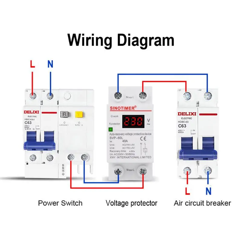 

230V AC 40A Display Din Rail Over Under Voltage Protector Self-resetting Device