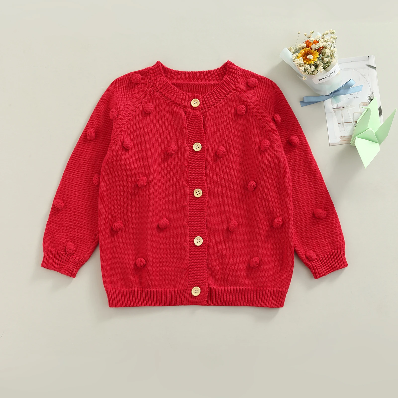 Детский вязаный кардиган с длинным рукавом на пуговицах | Свитера