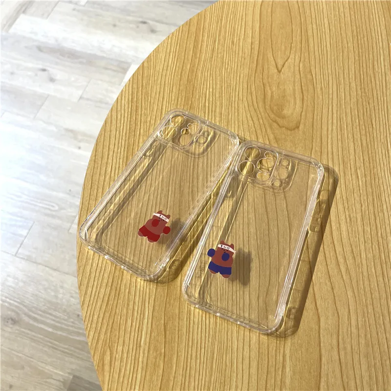 

Cute Cartoon Funny Bear Frame Border Phone Case For iphone 12 11 Pro Max MiNi 7 8 Plus X XS Max XR Couples Soft Clear TPU Cover