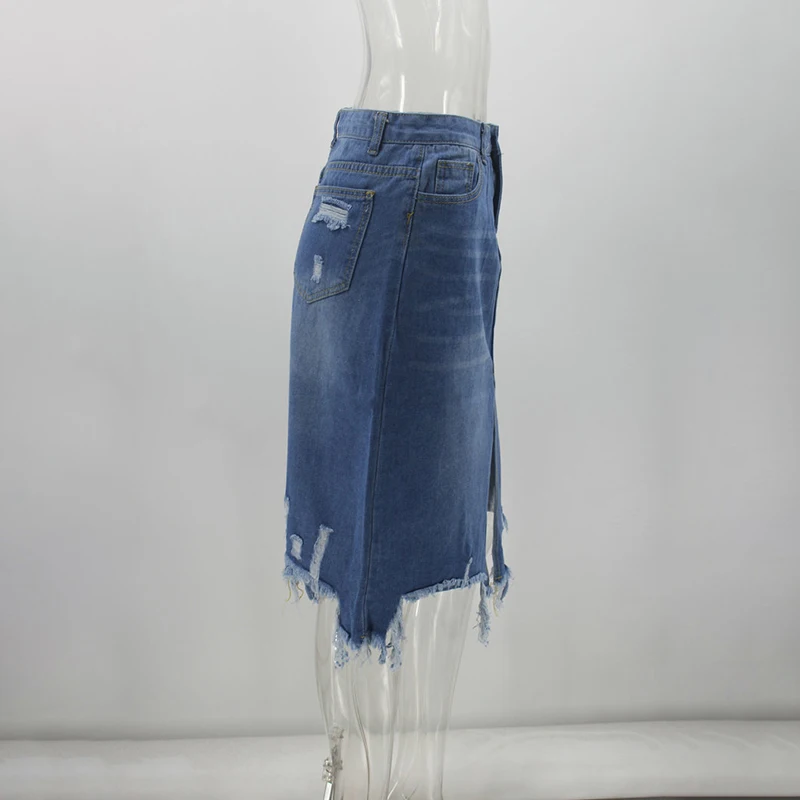 

Women Casual High Waist Denim Sexy Short Jeans Skirt Female Fashion Streetwear Irregular Split Pockets A-Line Midi Skirts