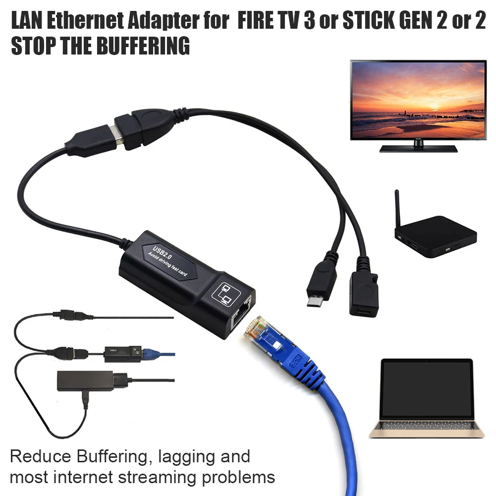 Fire TV Stick HD 480 Mbps Micro USB2.0 To RJ45 Ethernet Adapter 10/100 FOR New TV/Google Home Mini/Chromecast Ultra | Электроника