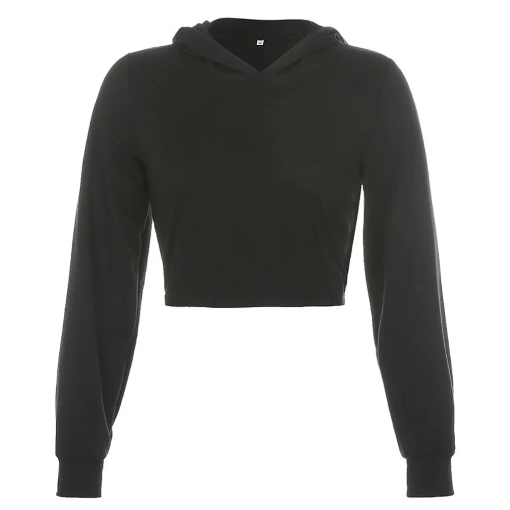 

Hoodies Women Sweatshirt Women Sexy Hollow Cropped Hooded Short Sweatershirt Top With Back Straps sudaderas mujer