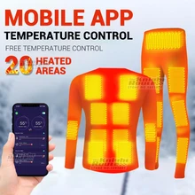 Men Winter Heated Underwear USB Battery Powered Thermal Suit Smart Phone App Control Temperature Outerwear Ski Motorcycle Jacket