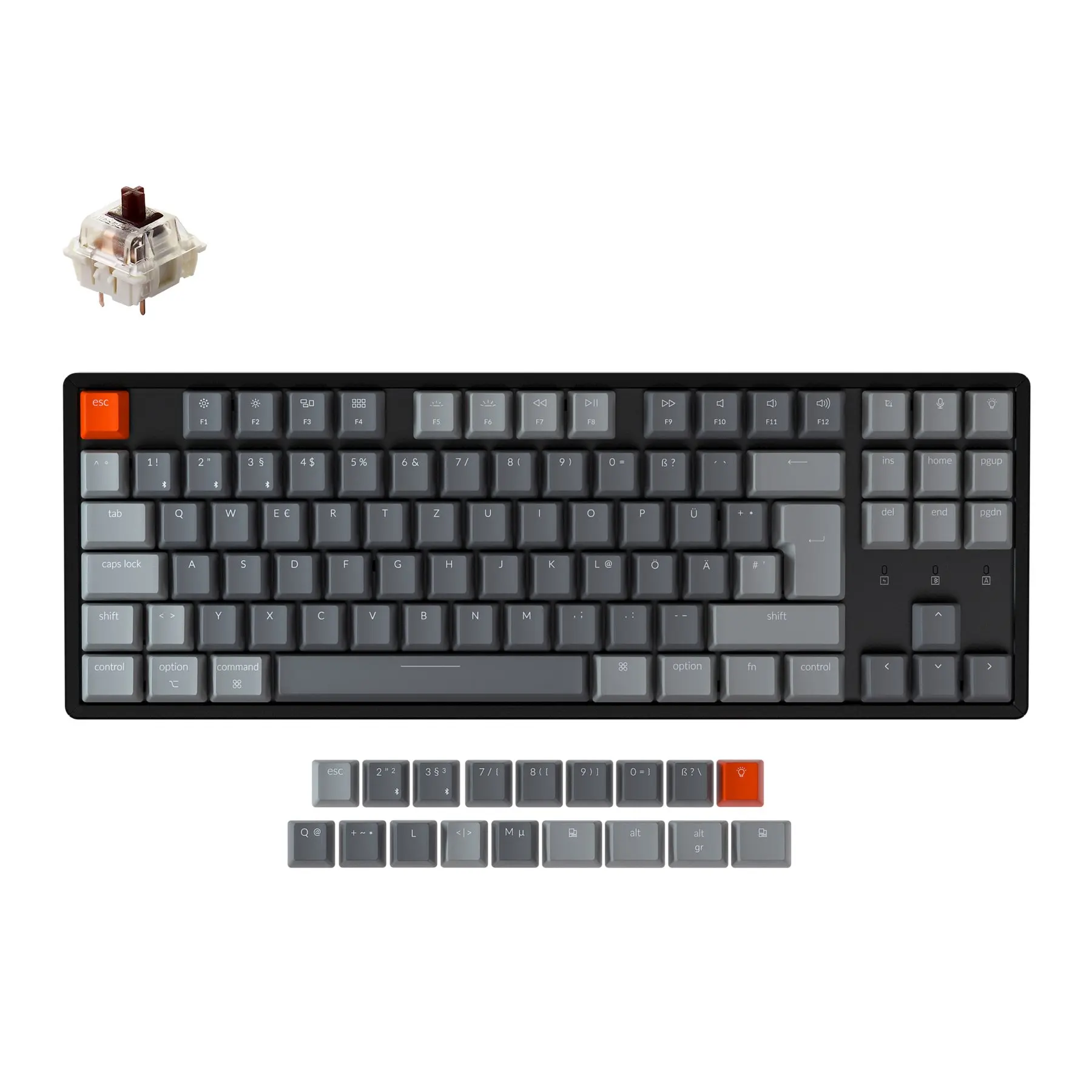 

Беспроводная механическая клавиатура Keychron K8 J DE (Немецкая раскладка ISO) с RGB подсветкой, переключатель Gateron с горячей заменой, алюминиевая рам...