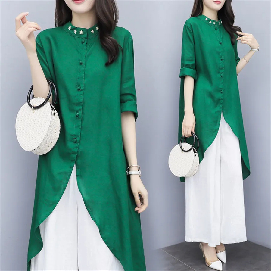 Женский комплект из двух предметов элегантная свободная Длинная блузка хлопка и