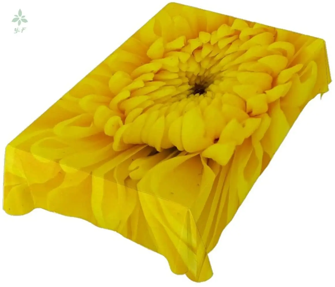 

Прямоугольная скатерть близко фото желтого цвета, украшенное цветочными лепестками, Эко-дружественных вечерние покрытие стола ужин Fesitval