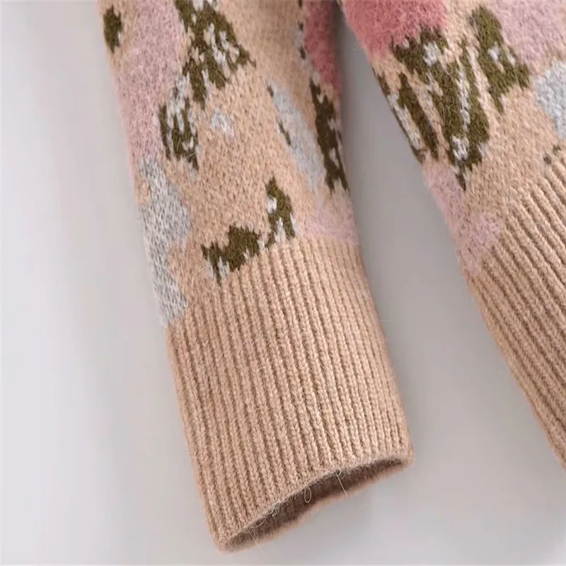 Женский жаккардовый свитер с длинным рукавом и круглым вырезом | Женская одежда