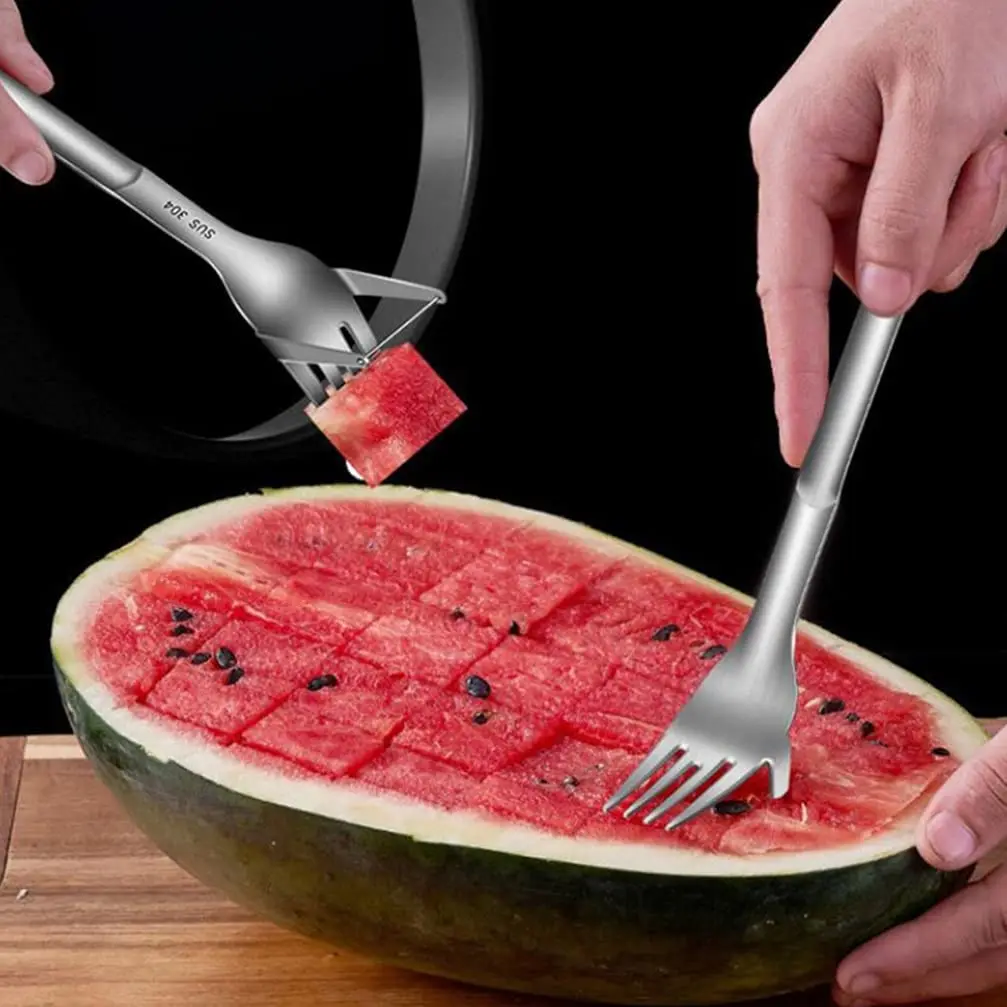 

2021 New Watermelon Slicer Stainless Steel Melon Cutter Fruit Fork Watermelon Slicing Tool Fruit Vegetable Tools Kitchen Gadgets