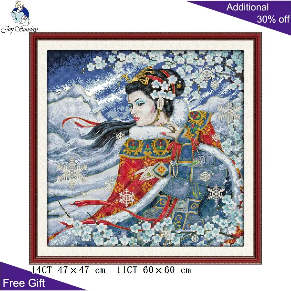 

Joy Sunday Chinese Ancient Beauty R930 14CT 11CT Counted and Stamped Home Decor The Beauty In Snow Night China Cross Stitch kits