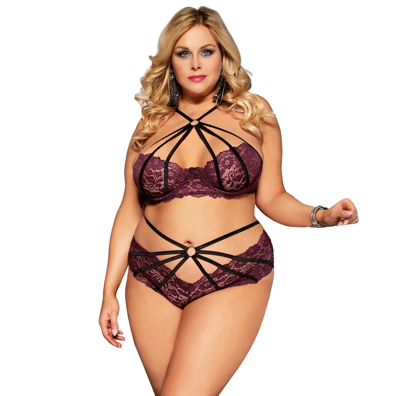 purple lingerie set Comeonlover сексапильное белье, прозрачный кружевной комплект нижнего белья с перекрестными лямками, экзотический сексуальный бюстгальтер без подкладки и трусики RI80577 - Цвет: purple lingerie set