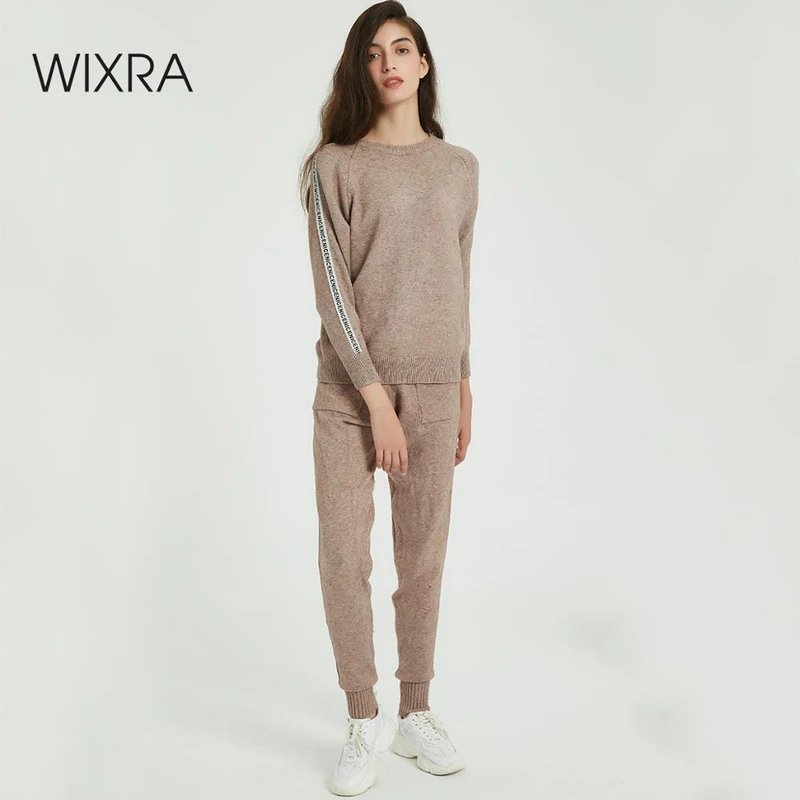 Женский свитер Wixra комплект из 2 предметов: с круглым вырезом и буквенным принтом +