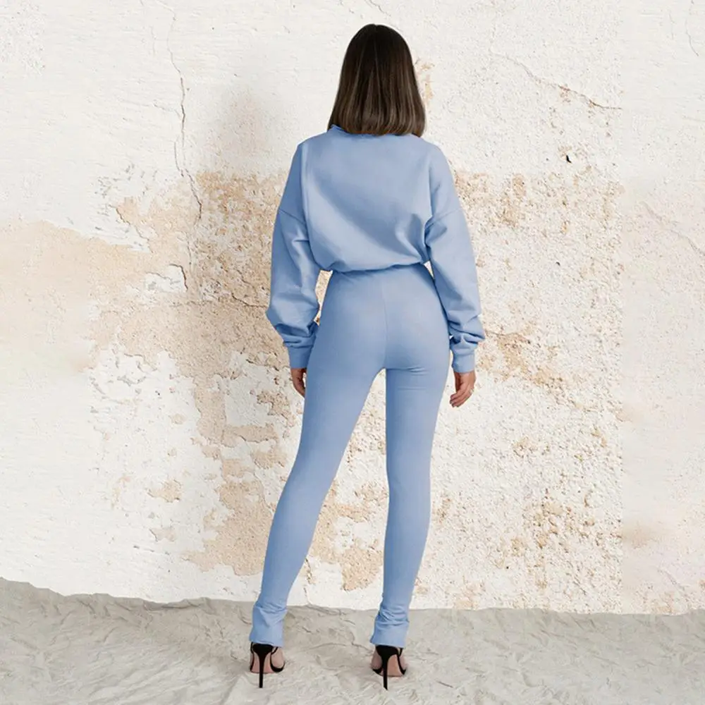 

Women Long Sleeve Drawstring Short Blouse Skinny Split Pants Tracksuit Outfit Women Clothing Street wear