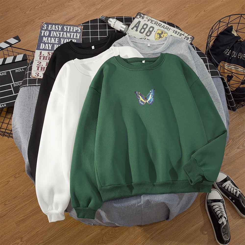 

Harajuku Butterfly Print Pullover Sweatshirt Women Aesthetic Hoodies Crewneck Tops Autumn Womens Clothing Long Sleeve Coats