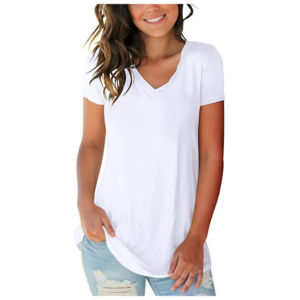 Модная Однотонная футболка простая повседневная Летняя женская свободная