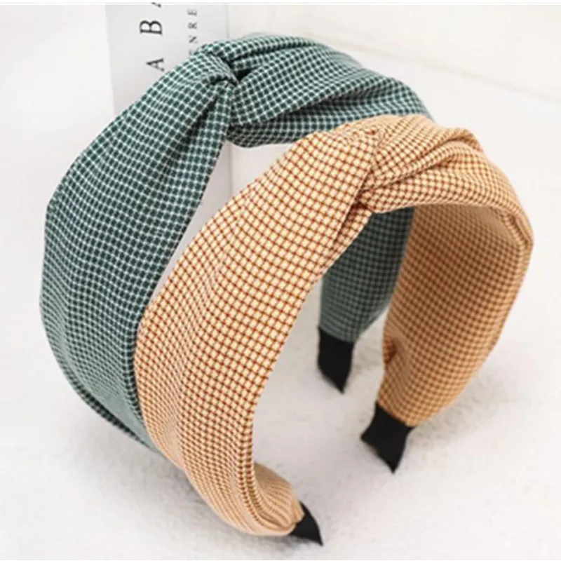 

Autumn Classic Plaids Headband Women Trendy Headdress Wide Cross Hairband Solid Head Band School Girls Hair Ornament Hair Hoop