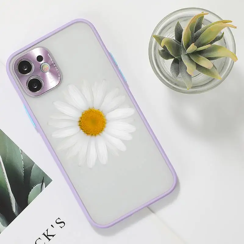 

Flower daisy Phone Case purple matte transparent For iPhone 7 8 x xs xr 11 12 pro plus max mini Clear Funda