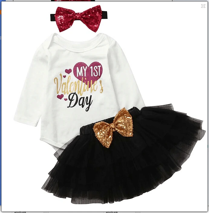 Новинка 2020 для маленьких девочек комбинезон + юбка My 1st ко Дню Святого Валентина 3/4