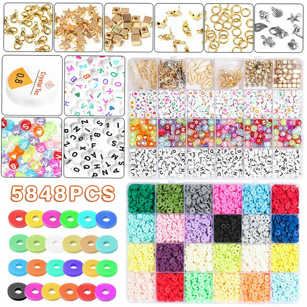 

5848pcs Soft Clay Ceramic Flat+Letter Beads Kit For Bracelets Necklace Earring Fashion Jewelry Making Accessories