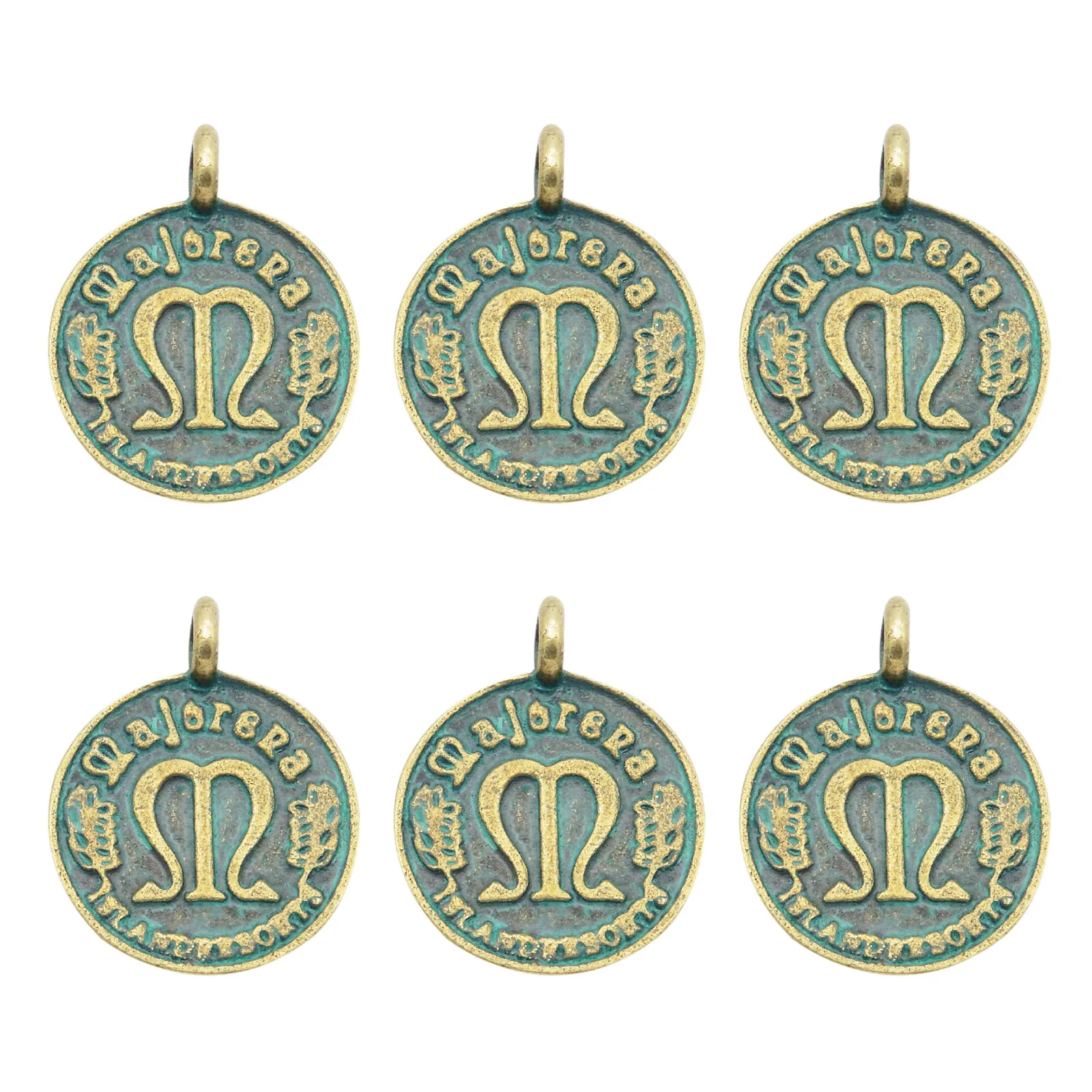 (20Piece)Punk Coin Shape Vintage Alloy Necklace Pendant Unisex Bracelet Charms 22*17mm Bag Hanger Jewelry Handmade Crafts 52078|jewelry craft