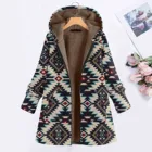 Женская зимняя теплая верхняя одежда с цветочным принтом, пальто с длинным рукавом и капюшоном, винтажное пушистое флисовое пальто на молнии, свободная Женская куртка с карманами, Топ