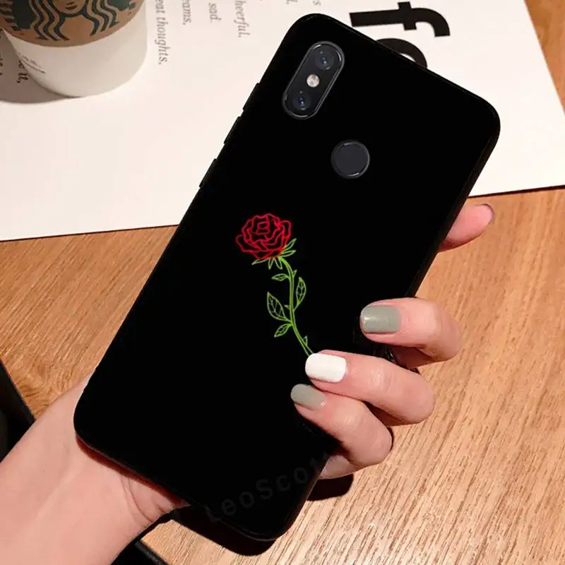 

Phone Case For Xiaomi Redmi 7 8 9t a3 9se k20 mi8 max3 lite 9 note 9s 10 pro beautiful black white Rose flower