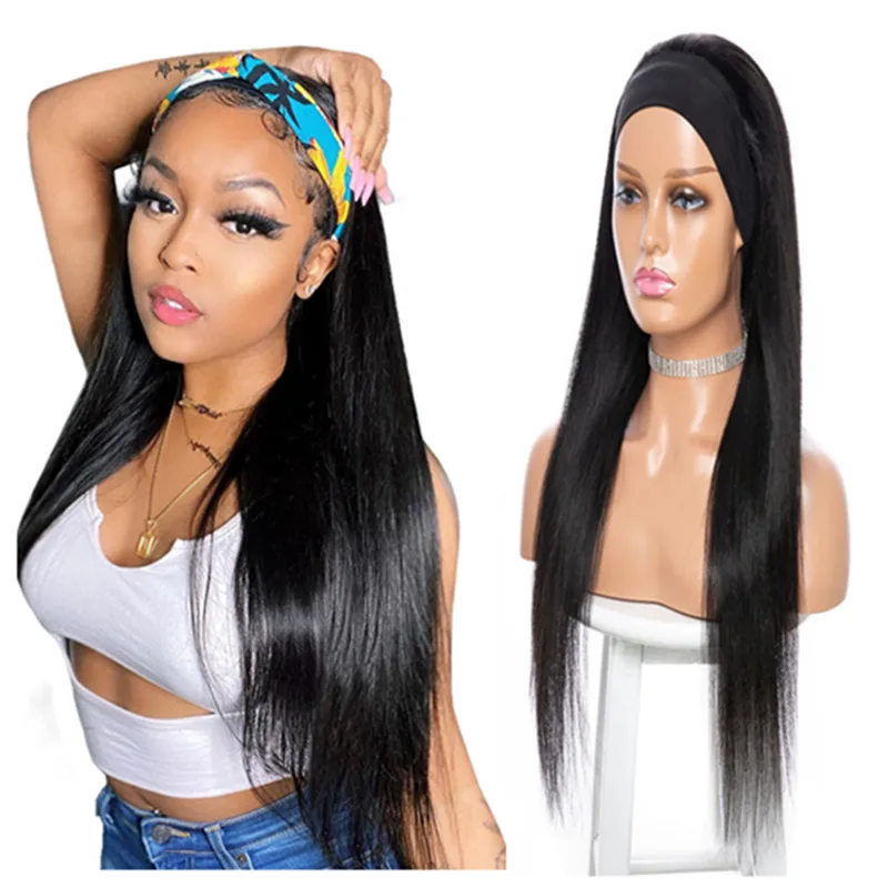 

Straight Headband Wig Straight Human Hair Wigs For Women Brazilian Remy Hair Full Machine Made Wig Natural Color 150% Density