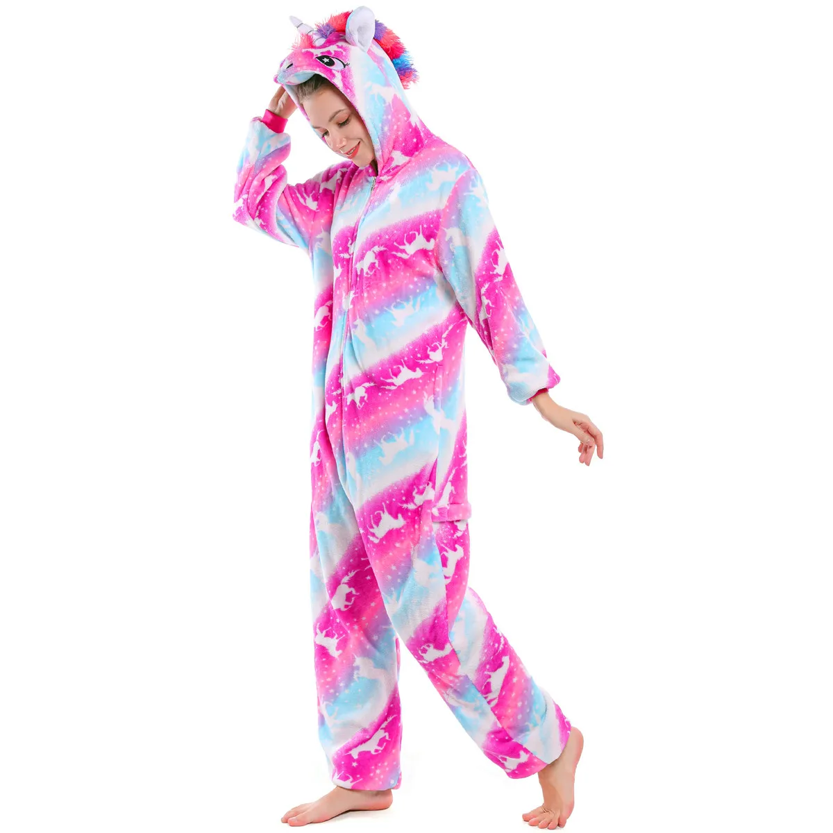 Пижама комбинезон унисекс фланелевая одежда для сна в виде животных Стича единорога панды медведя милый