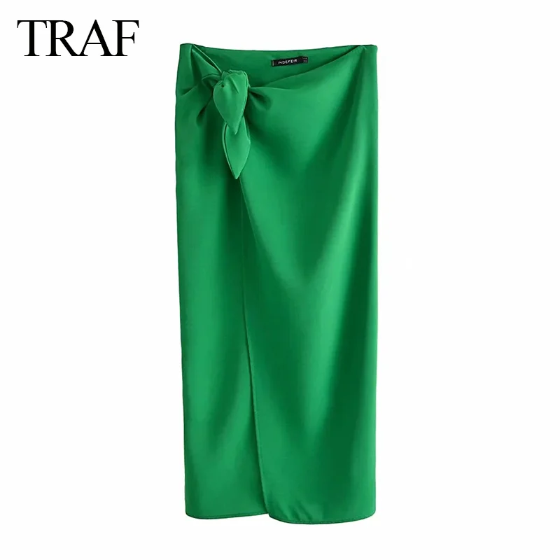 

TRAF ZA Women Fashion Retro Skirts New Skirts Women Linen Blend Draped Skirt Autumn Fashion Chic Casual Asymmetric Bow Skirts