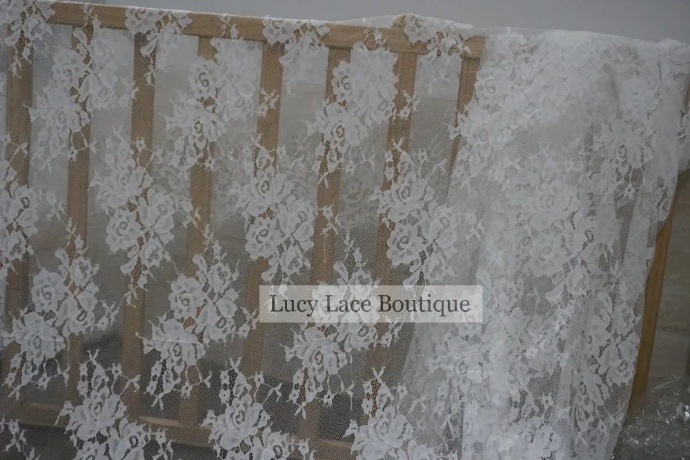 Lucy Lace Boutique 150x300 см/шт. Хорошее качество свадебное платье кружевная ткань с белыми и черными цветами ресницы кружева шантильи