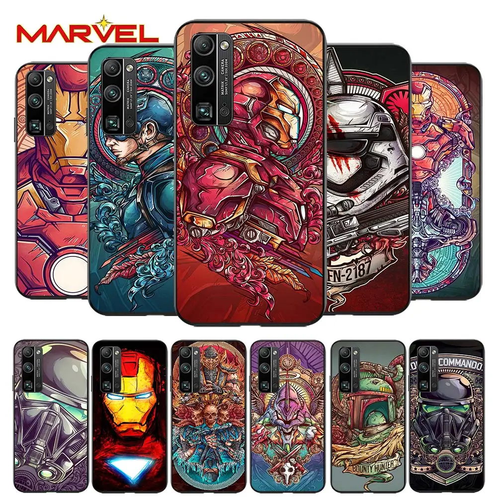 

Captain America Iron Man for Huawei Honor 30 20 10 9S 9A 9C 9X 8X MAX 10 9 Lite 8A 7C 7A Pro Silicone Soft Black Phone Case